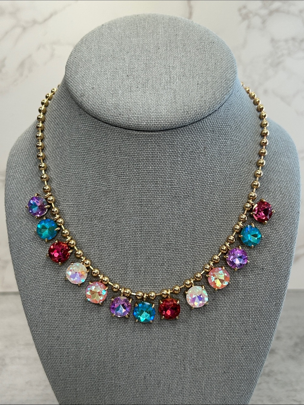 Gold Multicolor Crystal Necklace - Women Jewelry